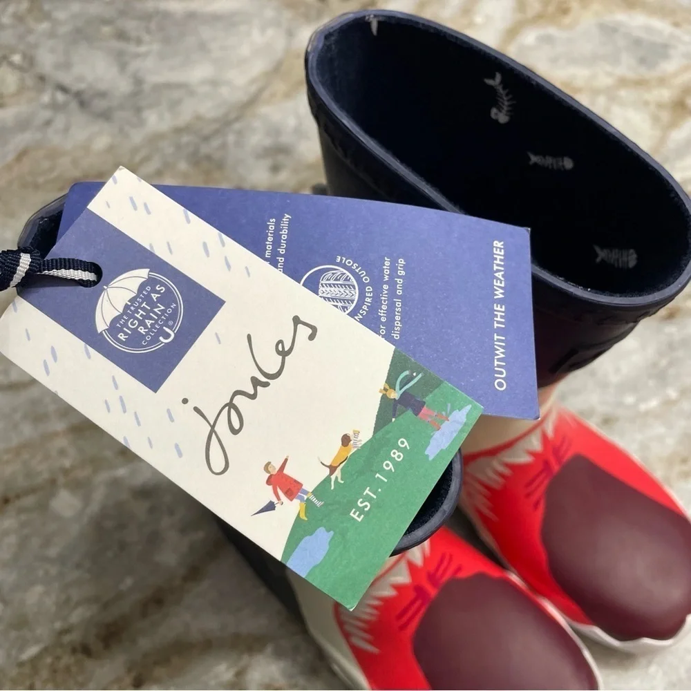 NEW Joules Boys Blue Shark Roll Up Rain Boots Rubber Size US 12
